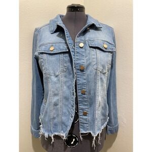 Liverpool Los Angeles Jean Jacket XL Petite Frayed Hem Denim Soft Chic